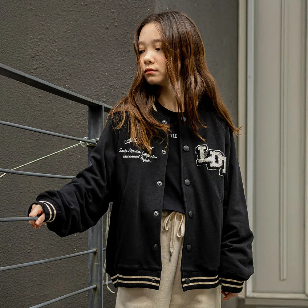 Детская куртка-бомбер Jump Up Cotton Varsity, чёрная, от Little Dept