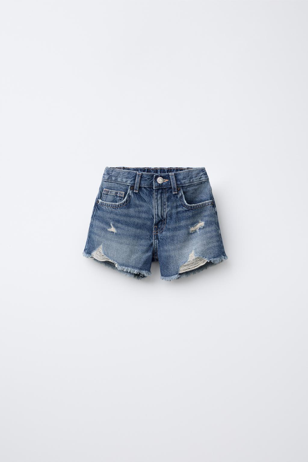 

Рваные джинсовые шорты-бермуды ZARA, синий