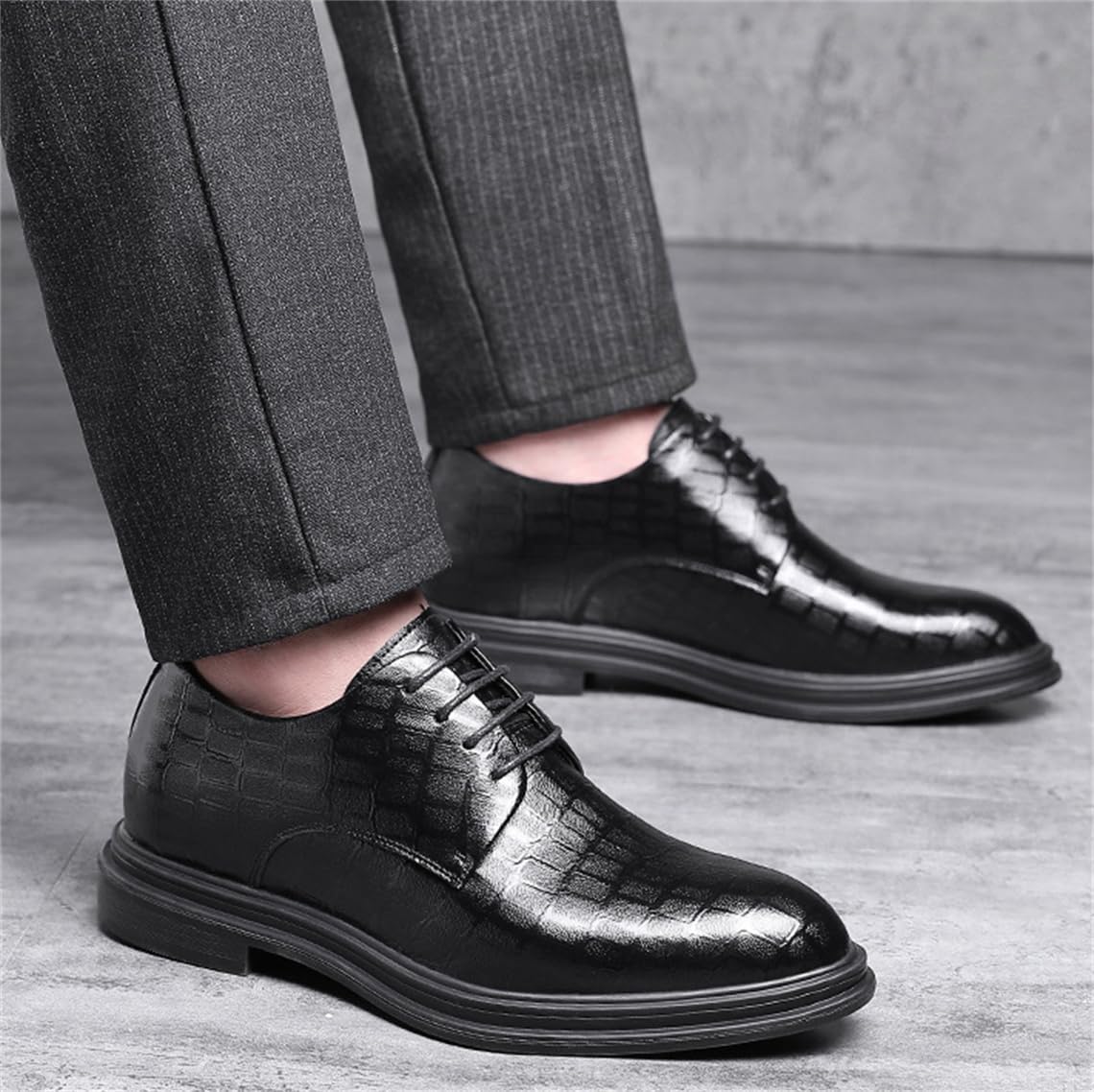 Мужские кожаные туфли UKUBOXBAG с увеличением роста, шнурованные деловые туфли-оксфорды для офиса и свадьбы, черный — фото 4