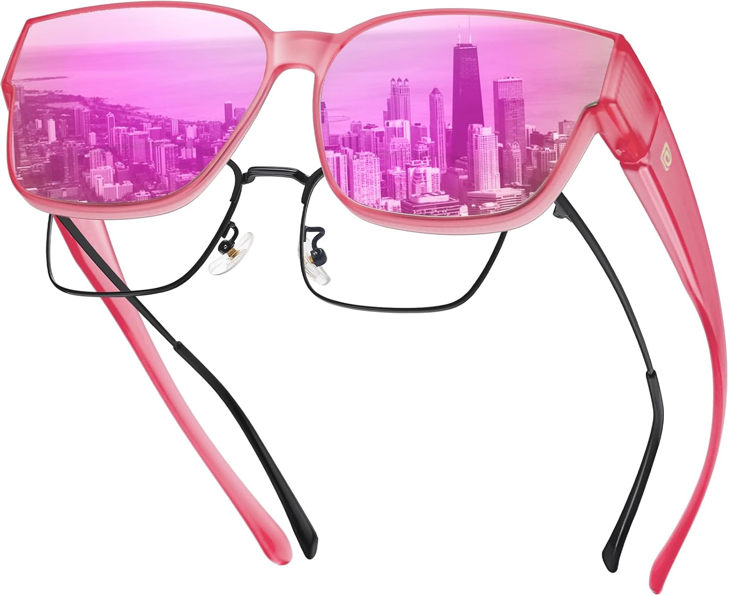 

Солнцезащитные очки DUCO Fit Over для мужчин и женщин, надеваемые поверх обычных очков, ретро-очки с обтекаемой формой, поляризованные, защита UV400, модель DC8981, B Clear Rose Frame Revo Pink Lens