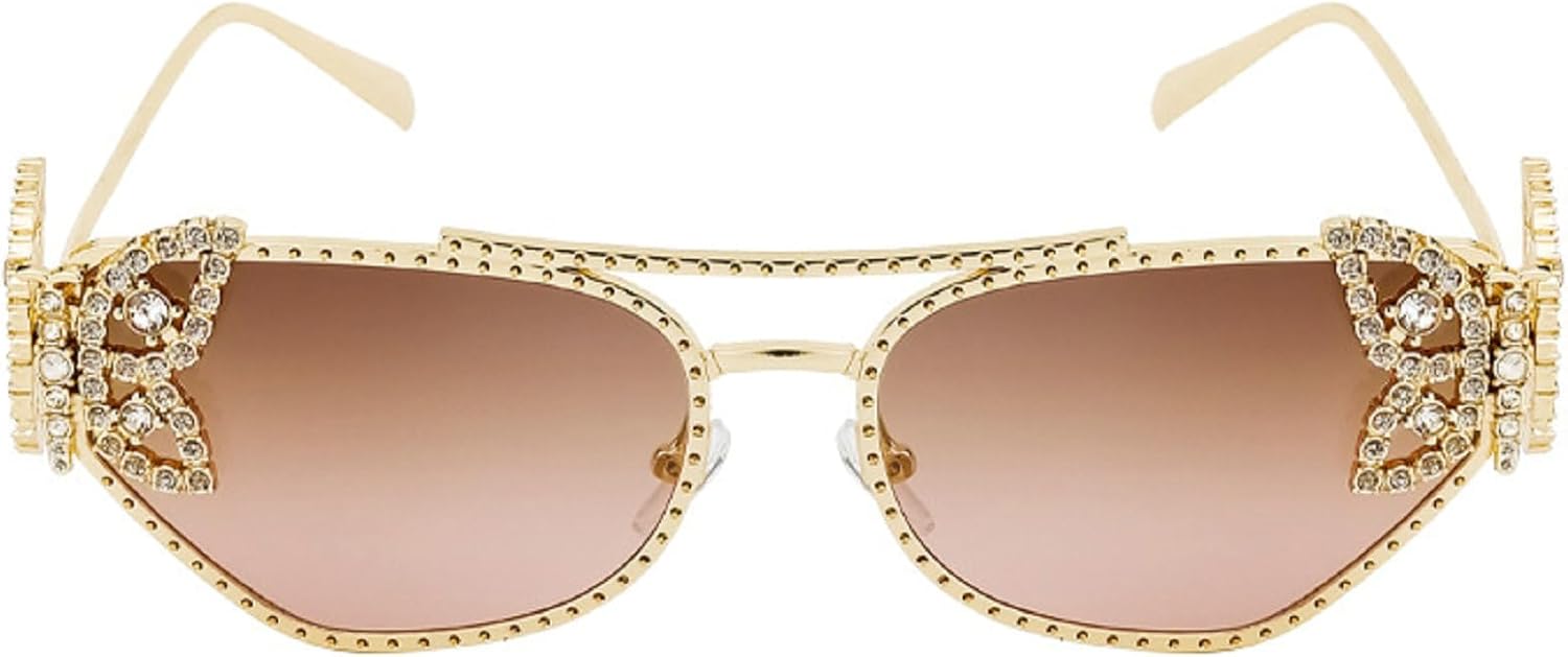 

Роскошные солнцезащитные очки с многоугольными линзами, украшенные стразами, для женщин, в винтажной металлической оправе в виде бабочки, стильные очки с защитой от УФ-излучения mincl, Brown Pink