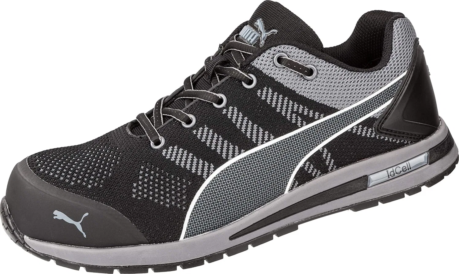 Защитные низкие рабочие ботинки Puma Safety Elevate Knit Low Work Shoe S1P ESD HRO SRC с защитным колпачком из стекловолокна, нескользящая поверхность, термостойкие, без металлических вставок, мужские, Black Grey