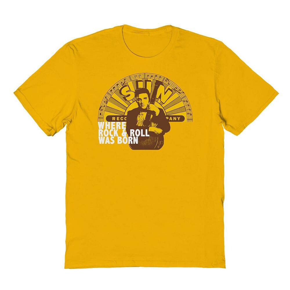 

Мужская футболка с рисунком Sun Records X Elvis Rock & Roll Licensed Character, золотой