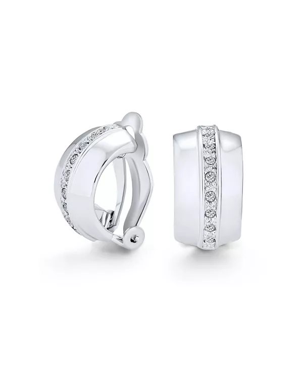 

Широкие серьги-клипсы с одним рядом кристаллов, не проколотые уши, с покрытием Bling Jewelry, clear