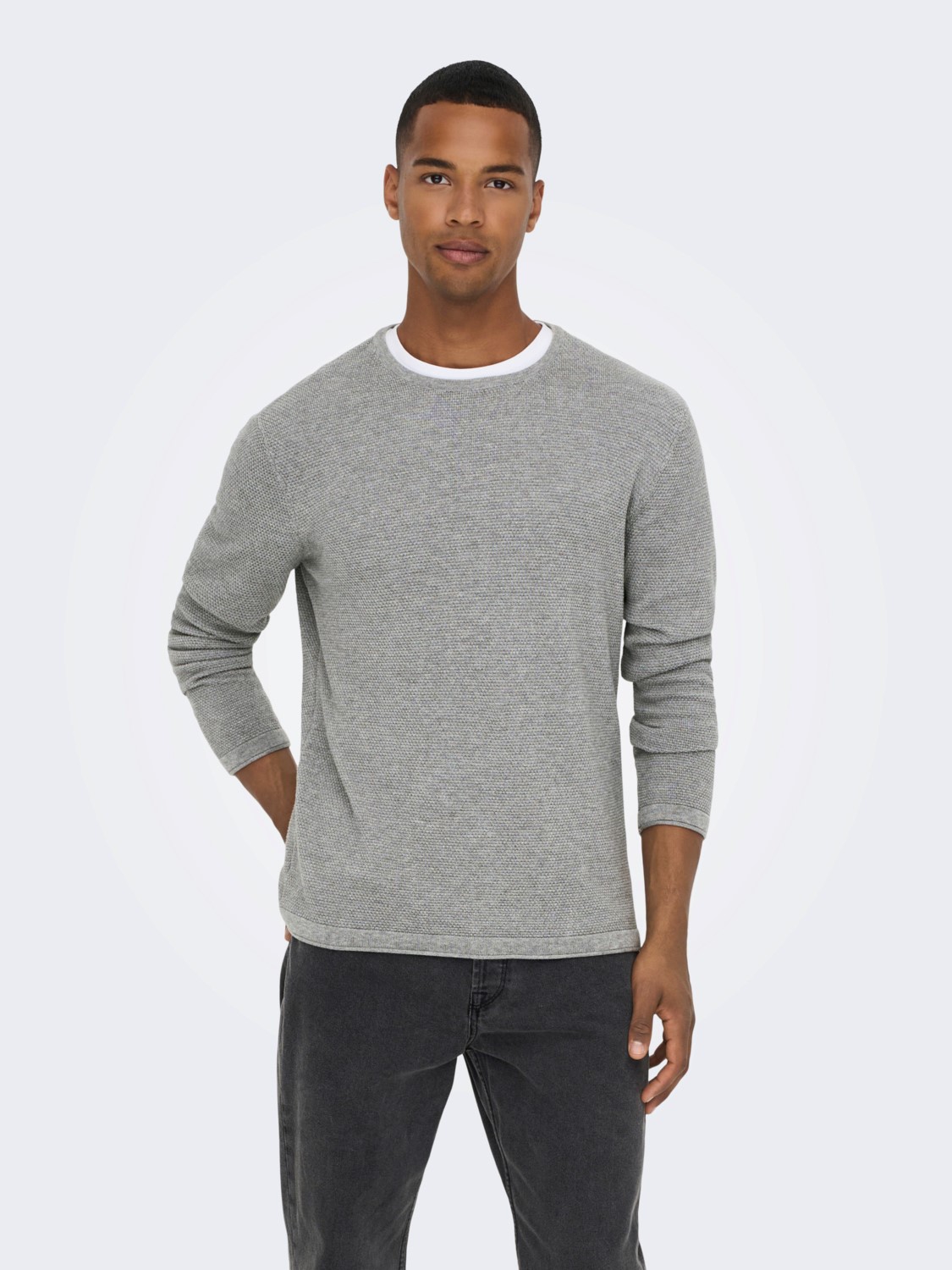 

Пуловер ONLY Dünner Langarm Strick Rundhals Basic Sweater ONSPANTER, серый