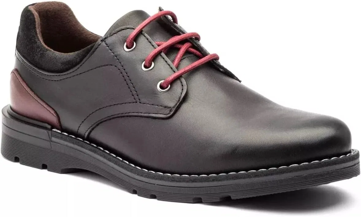Туфли Route 83-2001 Lederschuh mit Schnürung, geriffelte Gummisohle, rutschfest, 2 cm, mit Fersenschutz Genérico, Schwarz