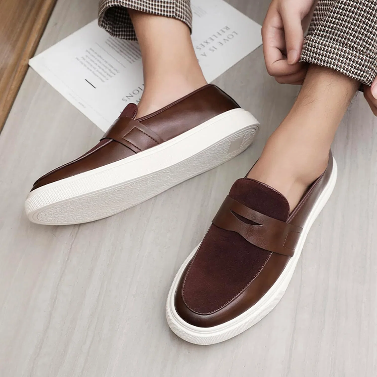 Лоферы мужские кожаные, Premium Soft-Sole Loafers, коричневый SJIUTLYUE — фото 4
