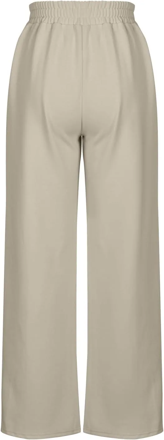 Штаны для женщин Trendy Casual 2024 Crossover High Waisted Solid Lounge Wide Leg Sweatpants Baggy Comfy Jogger Trouser Generic, хаки — фото 3