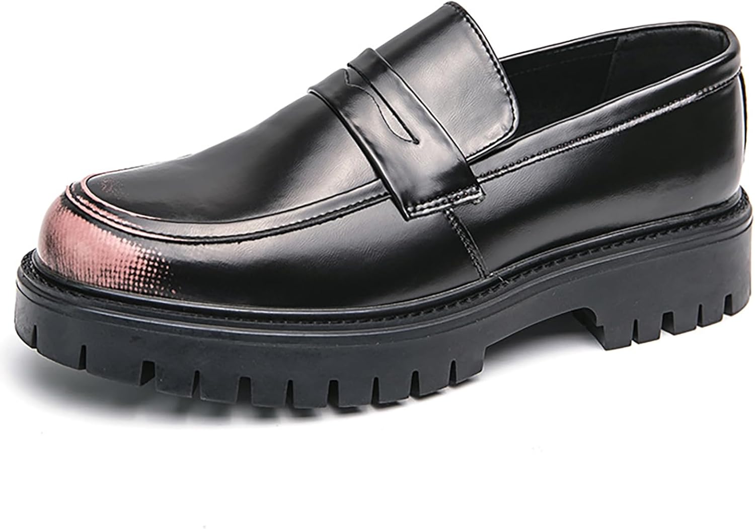 

Мужские кожаные массивные лоферы с платформой без застежек, классический круглый носок, комфортная подошва с протектором, деловые и повседневные туфли для вечеринок, свадеб, выпускных и работы Qeosnbx, розовый