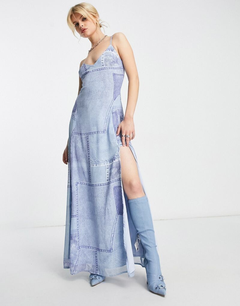 

ASOS DESIGN – трапециевидное платье макси на бретелях с джинсовым узором