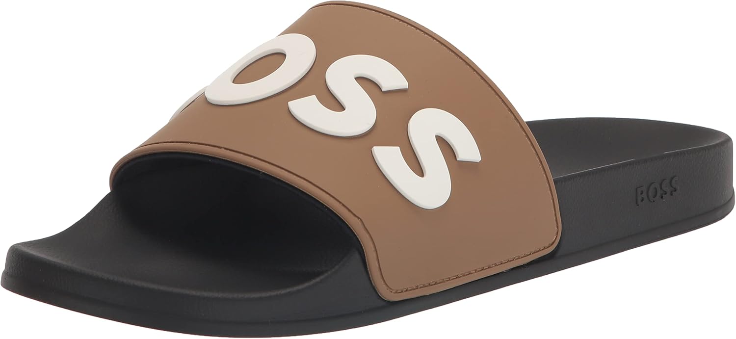 

BOSS Мужские слайды с большим логотипом, Hickory Brown