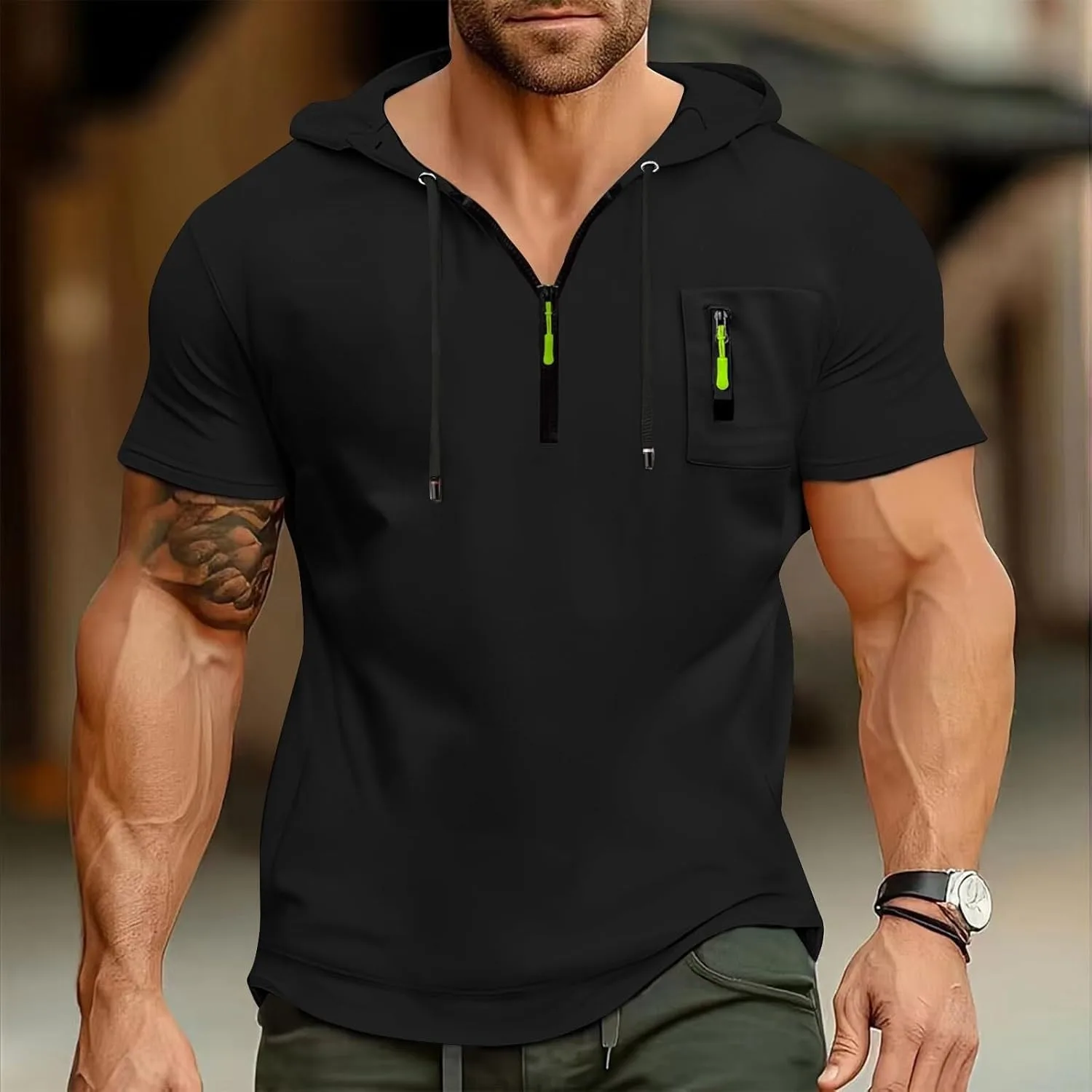 Толстовка с капюшоном Quarter Zip, легкая, оверсайз, с карманом — фото 2