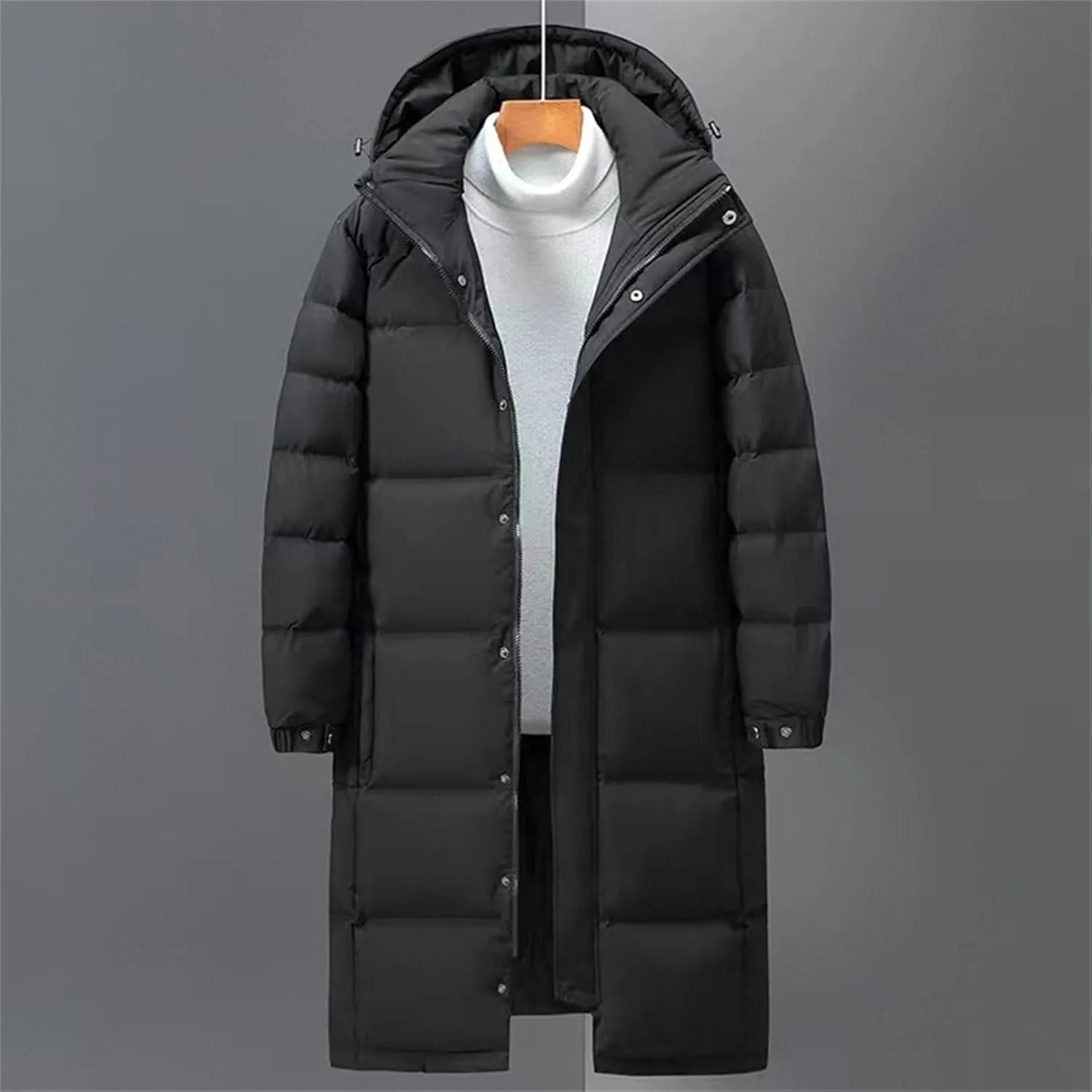 Мужская зимняя куртка Extra Long Parka удлиненная утепленная пуховик с капюшоном Generic, черный — фото 4
