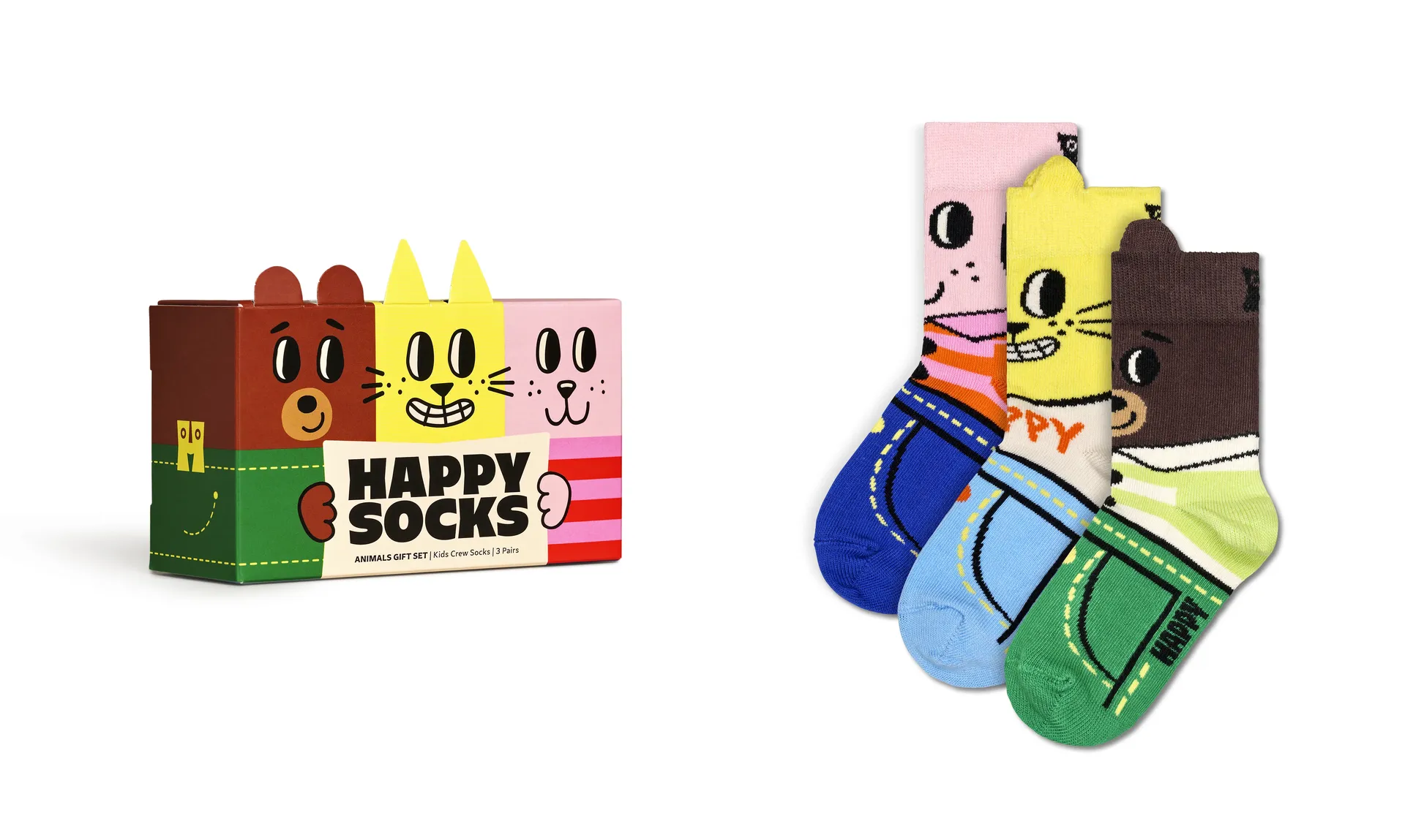 

Happy Socks Носки (3 пары), подарочный набор с животными, цвет Bunt