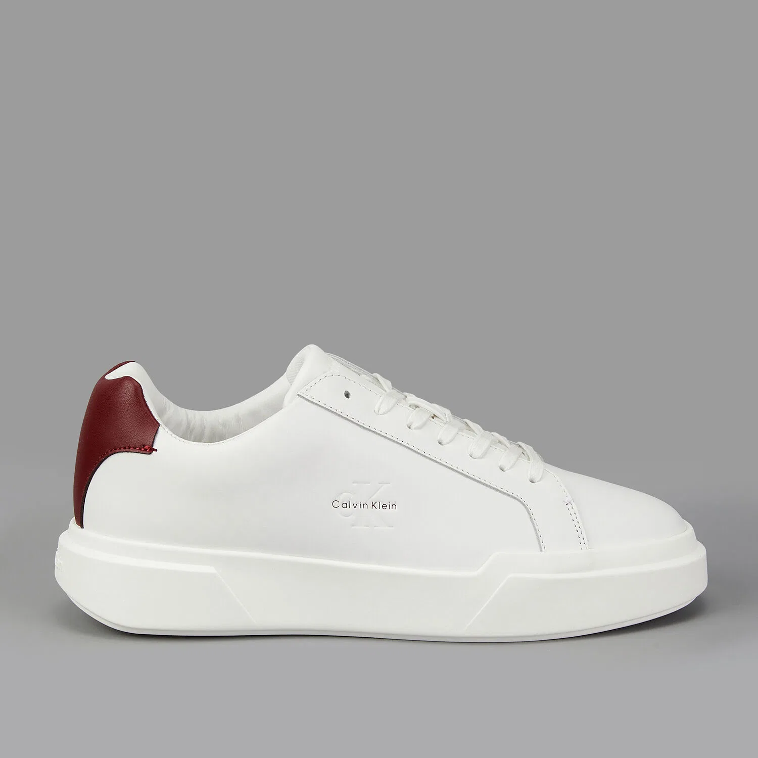 Мужские низкие кроссовки Calvin Klein Jeans Minerva Chunky Leather Lace-up Cupsole, бело-бордовые