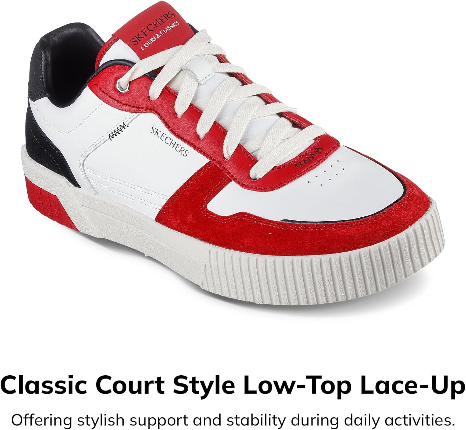 Мужские кроссовки Skechers Jade Kovos из кожи и замши на шнуровке, белый/черный/красный — фото 2