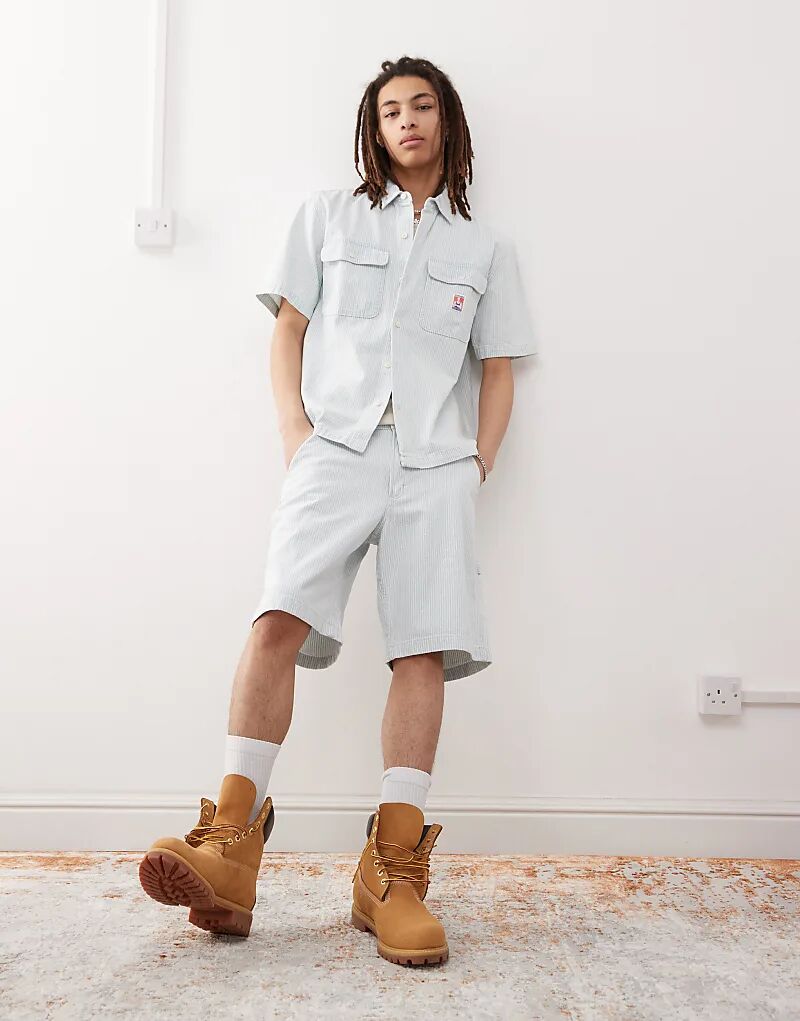

Шорты из денима Wrangler Casey Jones в полоску для плотника и железнодорожника, светло-синие, в комплекте.