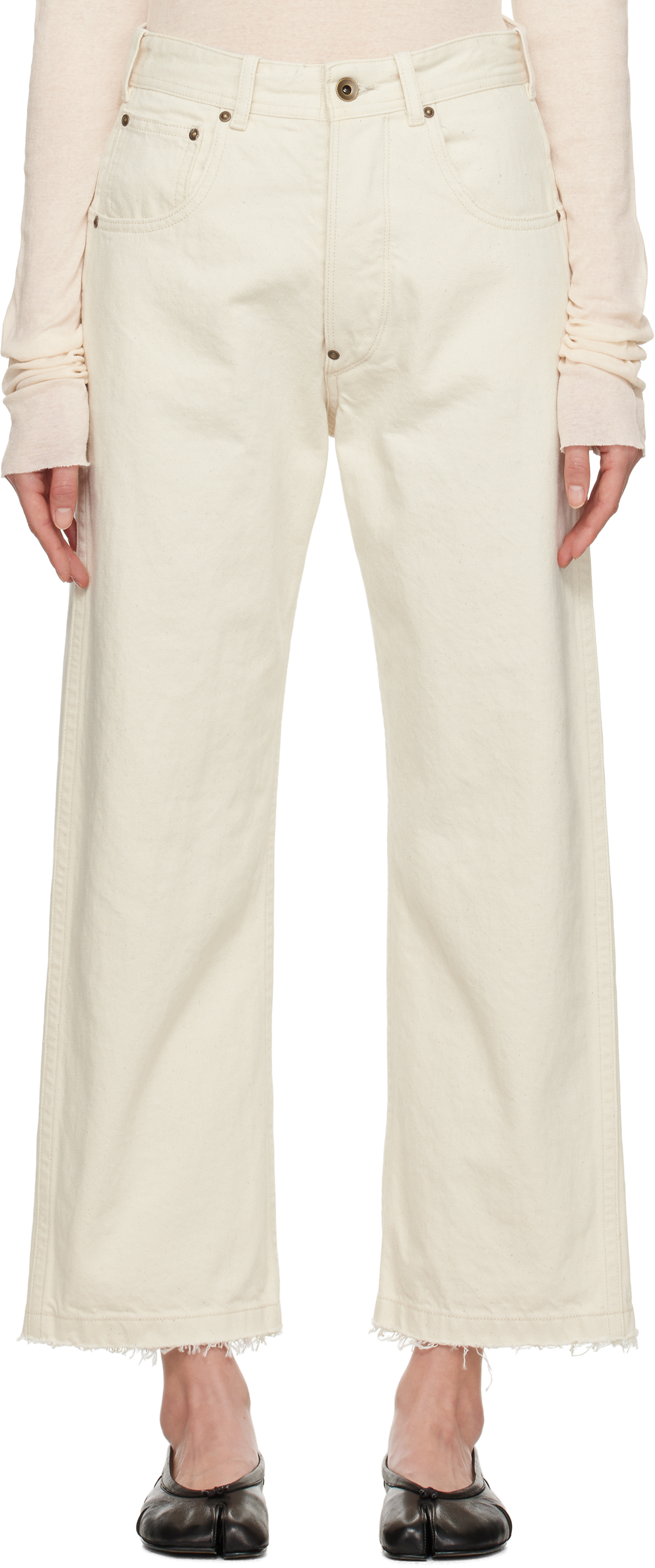

Потертые джинсы цвета Off-White Maison Margiela, Ecru