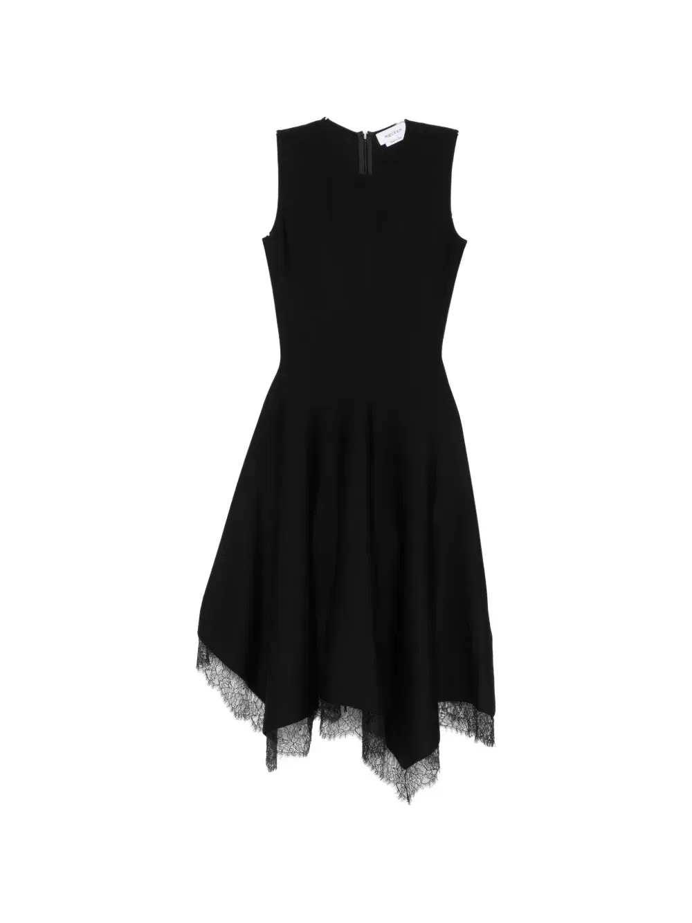 Платье асимметричного кроя с кружевной отделкой Alexander McQueen, черный
