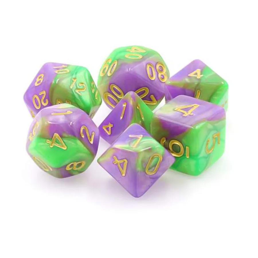 

Набор Poly — Caterpillar с золотом (7), Dice Sets - Resin/Acrylic - Blue, Green, & Purple (Foam Brain Games)