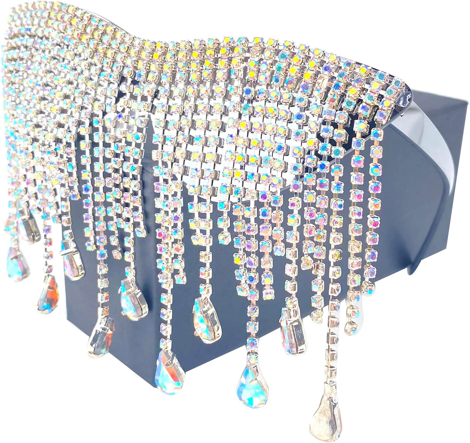 

Красочные солнцезащитные очки «кошачий глаз» с кисточками, без оправы, для мужчин и женщин, в стиле диско 90-х, большие цельные солнцезащитные очки со стразами mincl, Silver