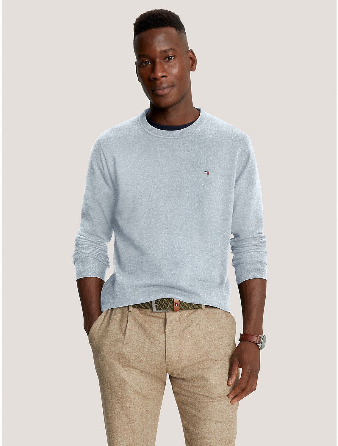 

Мужской свитер с круглым вырезом и логотипом Tommy Hilfiger, цвет Blue Heather