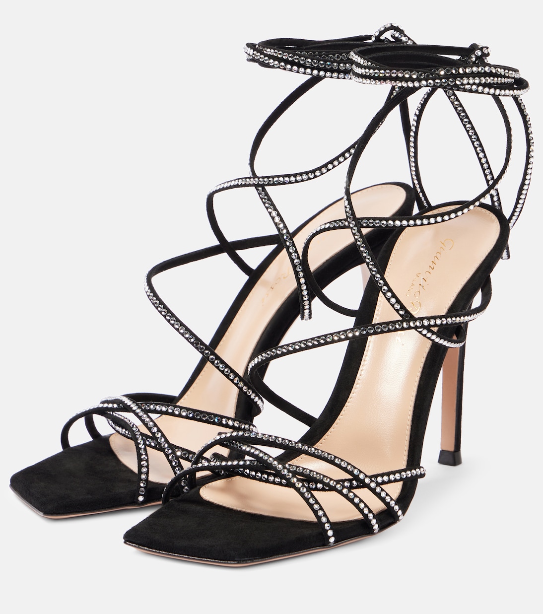 Босоножки из замши с декором Ankletie 105 Gianvito Rossi, черный — фото 2