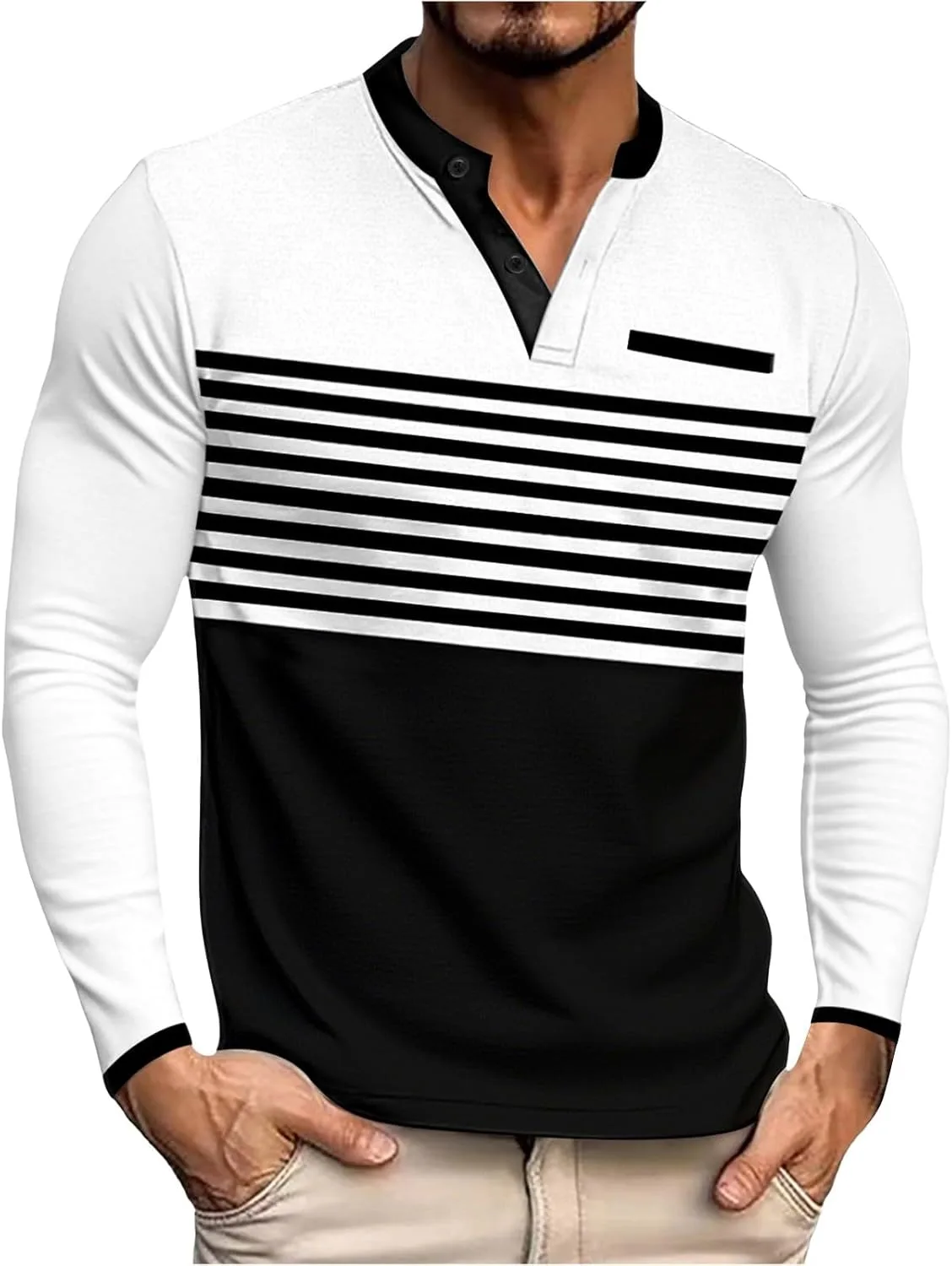 

Мужская футболка-поло с длинным рукавом, полоска, slim fit, контрастный цвет