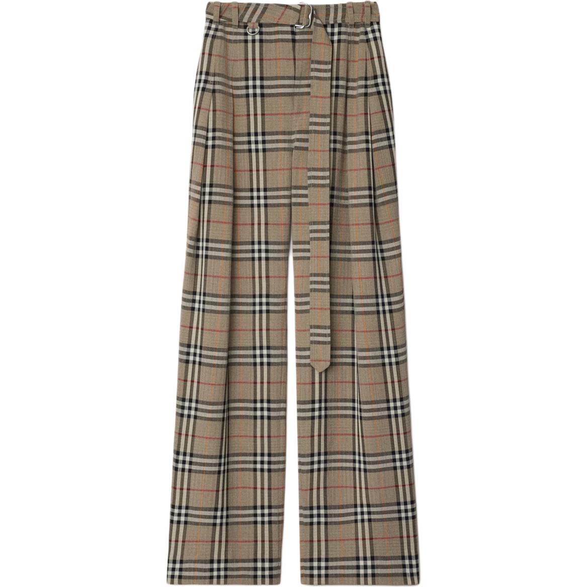 Брюки Burberry, прямые с поясом в клетку, бежевый