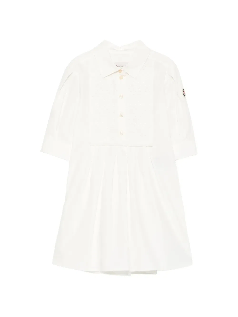 Плиссированное платье с вышивкой ришелье Moncler Enfant, белый