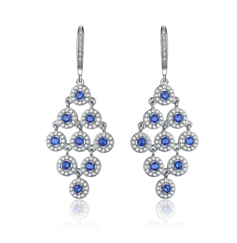 

Круглые серьги-люстры из стерлингового серебра с покрытием из белого золота и синими сапфирами Genevive, Sapphire Blue