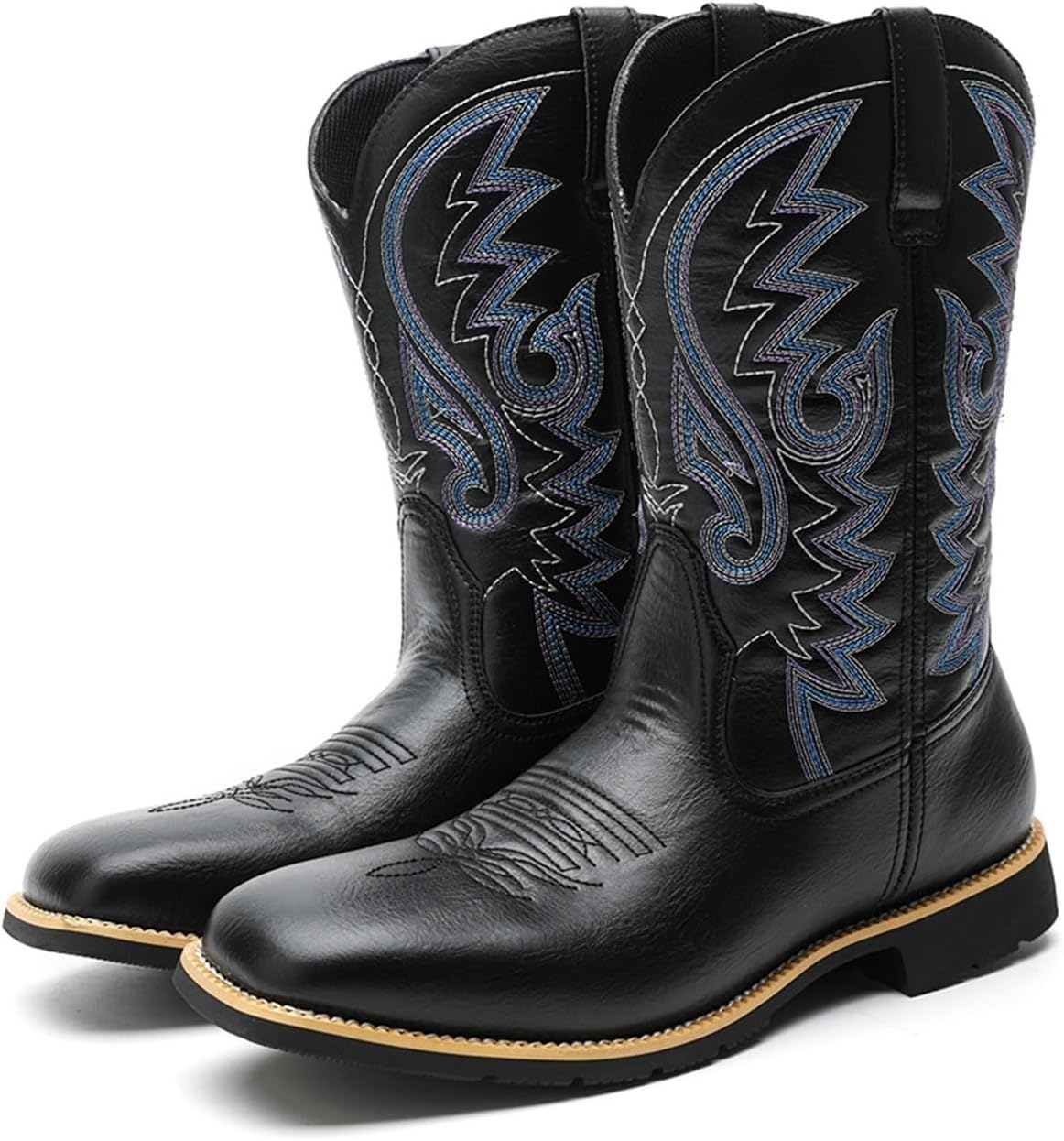 

Мужские ковбойские сапоги DMGYCK с квадратным носком, западный стиль, повседневные ретро-ботинки, черный