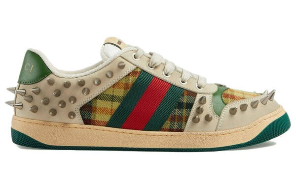 Кроссовки screener gg leather sneakers 'beige metallic silver green' Gucci, бежевый — фото 2