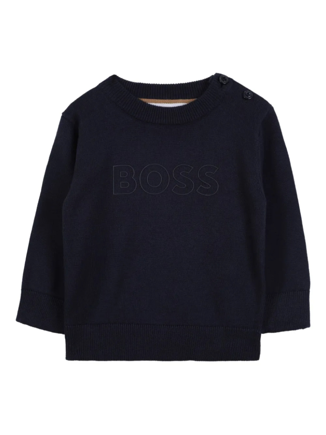

Свитер с вышитым логотипом и круглым вырезом BOSS Kidswear, синий