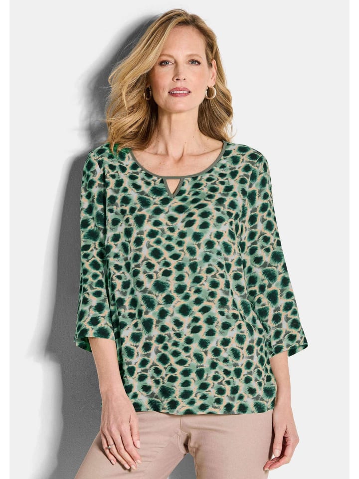 

Блузка-рубашка Элегантная вискозная блузка с леопардовым принтом в серо-зеленом цвете / узорчатая GOLDNER