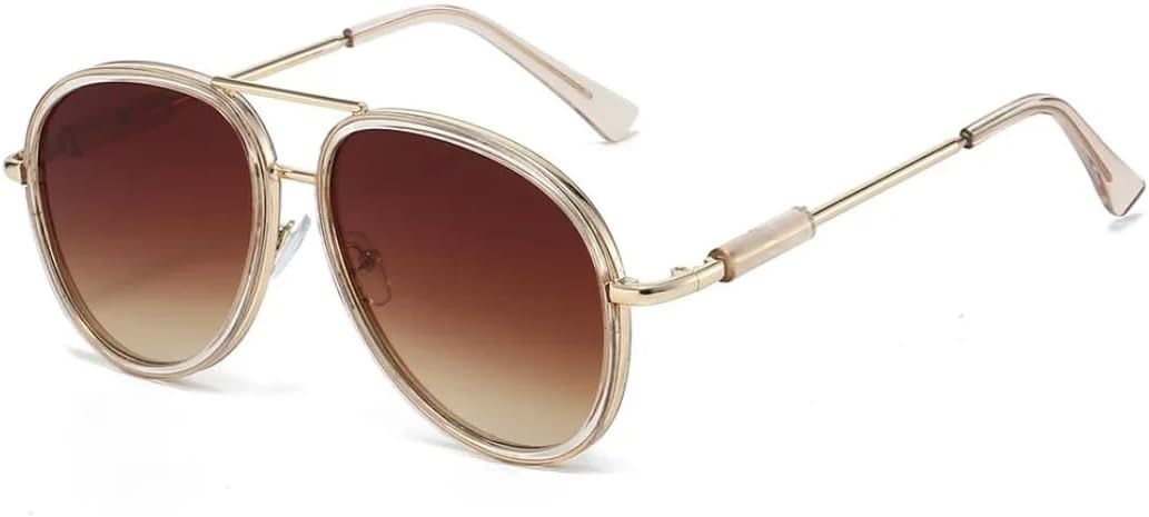 

Модные мужские солнцезащитные очки с двойной перемычкой, защита от УФ-излучения UV400, винтажные, с градиентным зеркальным эффектом, женские трендовые VVTWSSW, Tea Tea