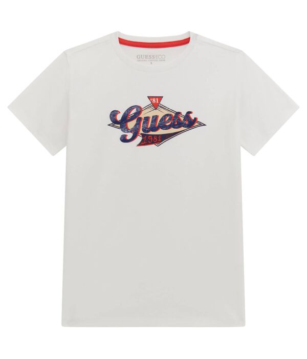

Футболка Guess Regular Fit с принтом, белый / красный