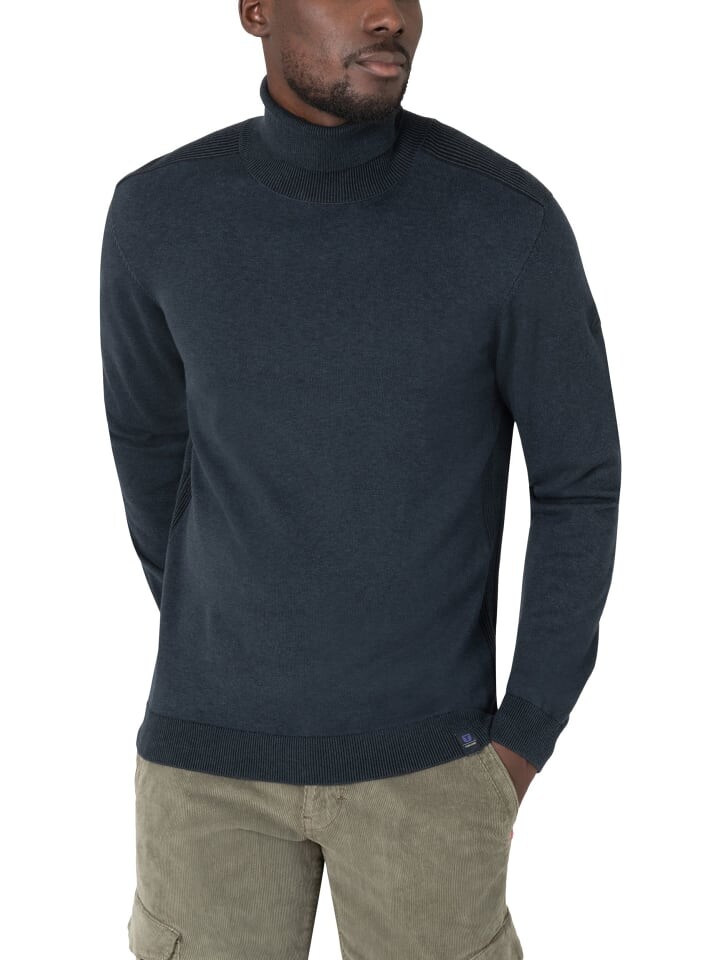 

Пуловер Timezone Rollkragenpullover Rippstrick Ellenbogen-Patch, темно-синий
