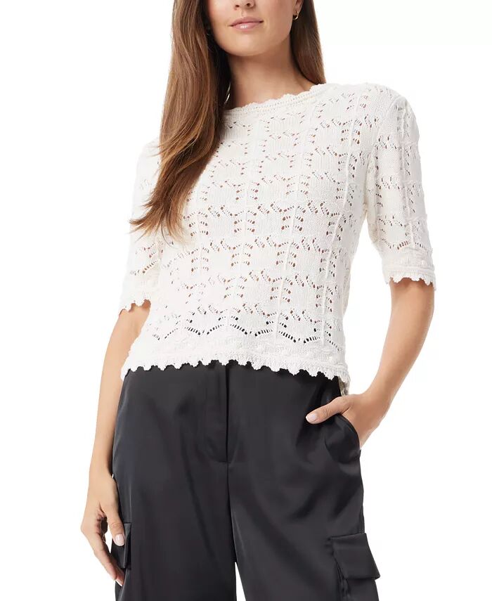 

Женский свитер Robyn с короткими рукавами, связанный ажурной вязкой Sam Edelman, белый