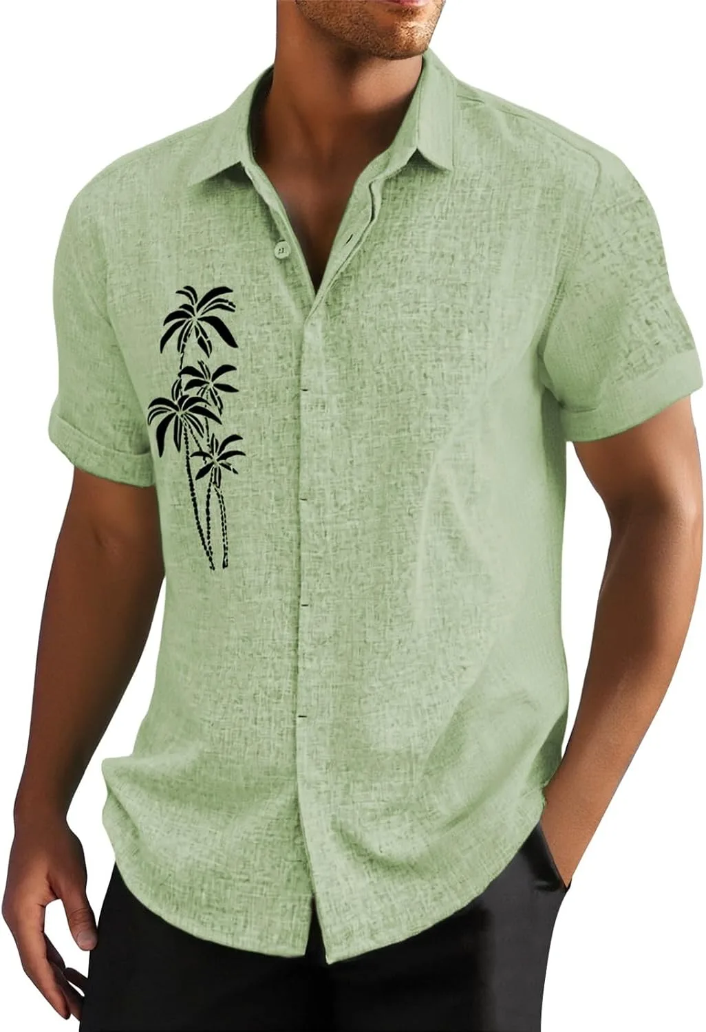 

Мужская летняя рубашка с принтом и лацканами