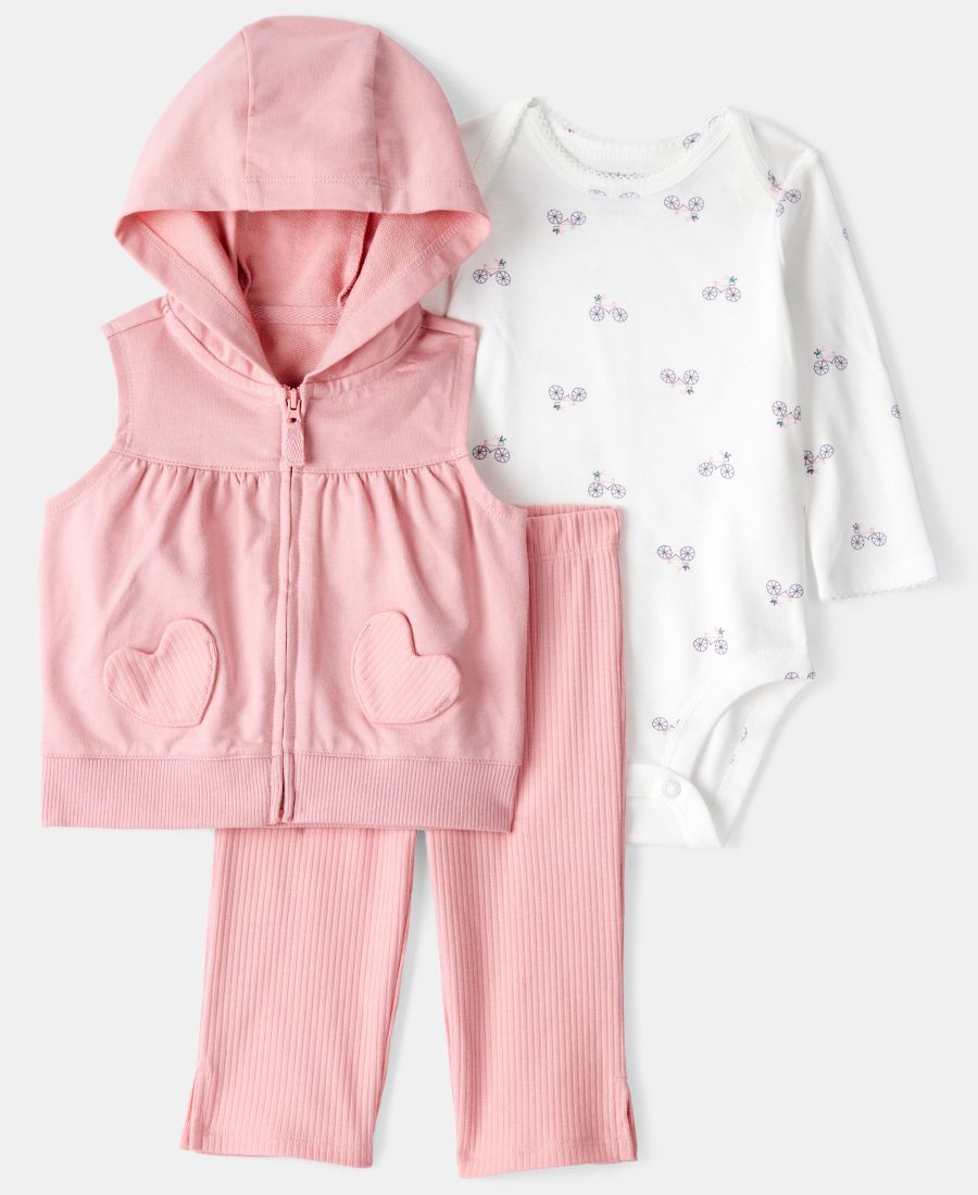 

Детский комплект для девочек: майка без рукавов с сердечками, боди и штанишки, 3 предмета Carter's, Pink/White