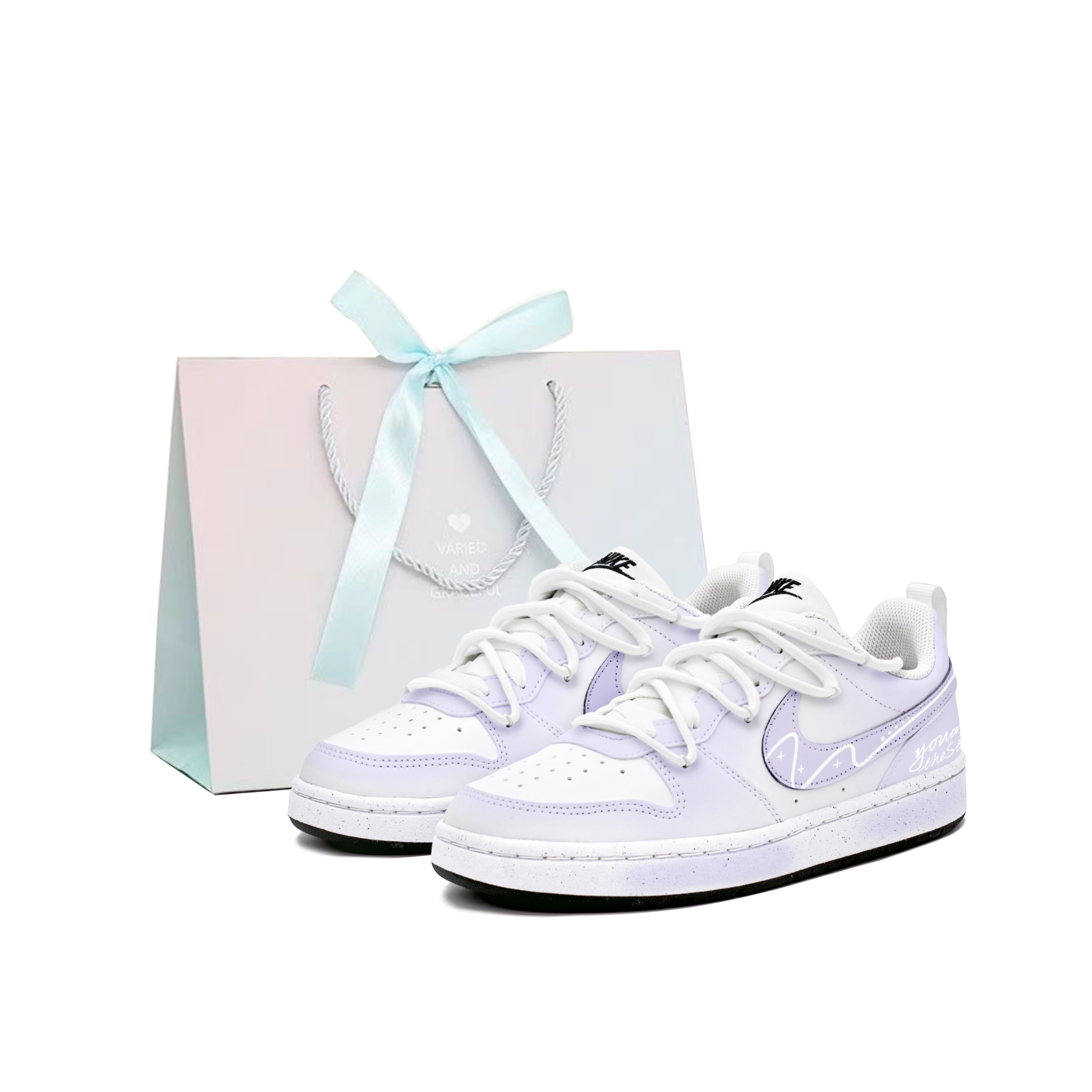 

Nike Детские кроссовки для скейтбординга Court Borough Purple Rhythm Star с низким верхом, устойчивые к истиранию, белые, фиолетовые, для подростков