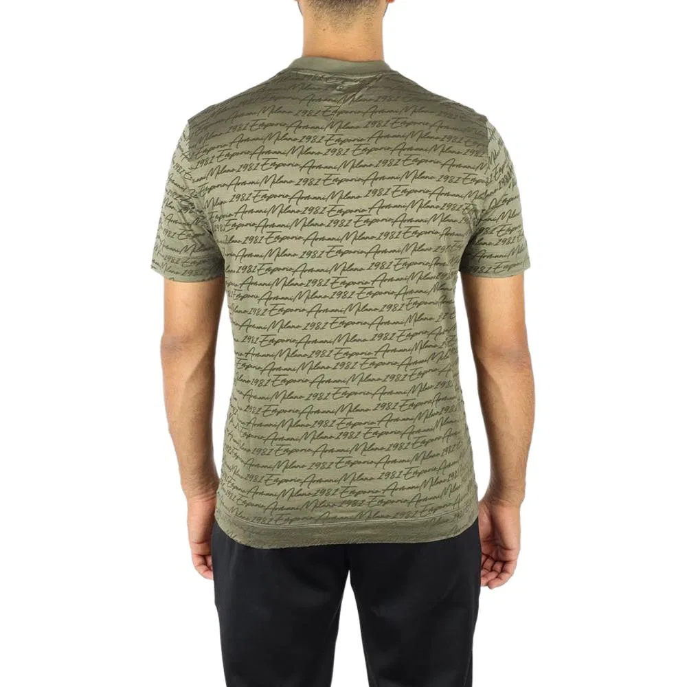 Футболка из джерси с велюровым принтом All-Over Flocked Logo EMPORIO ARMANI, Green — фото 3