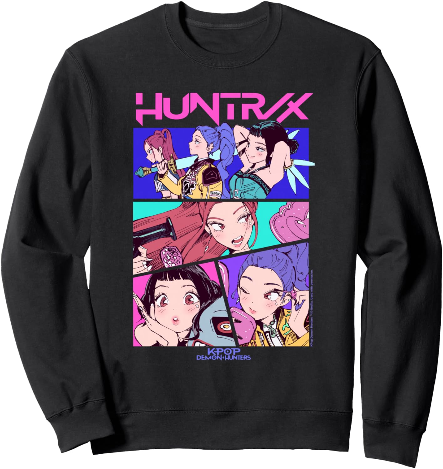 

K-pop Охотники на демонов Huntrix Неоновый комикс Аниме Толстовка Kpop Demon Hunters, черный