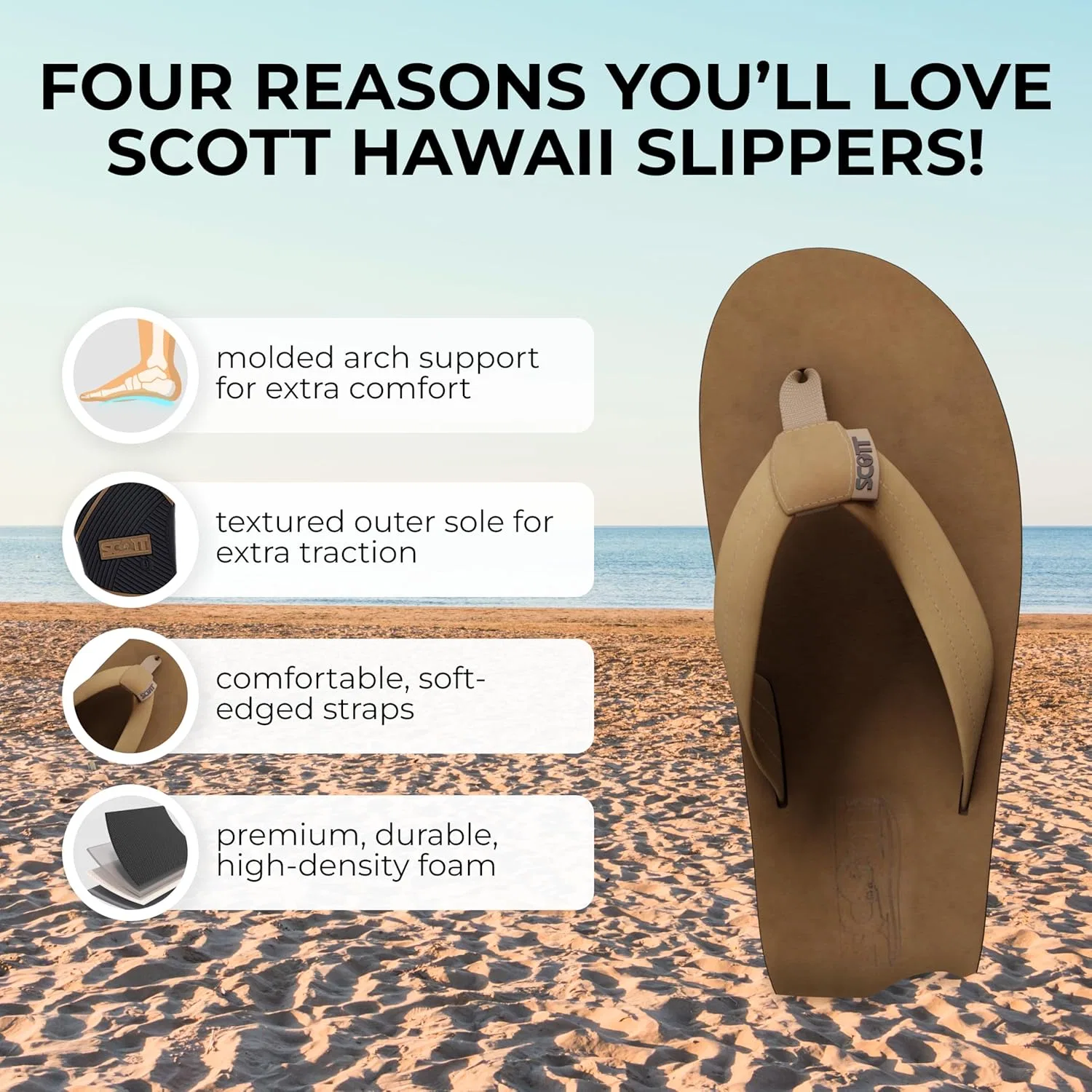 Сандалии с поддержкой стопы Scott Hawaii, Tan — фото 3