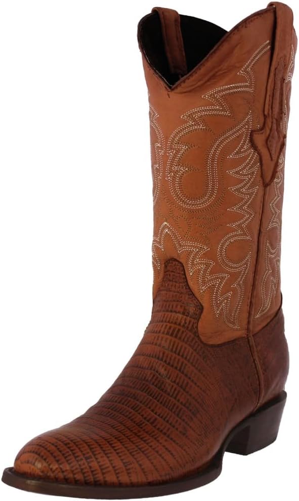 

Мужские ковбойские сапоги Texas Legacy с коньячным цветом, западная кожа, с отделкой под кожу ящерицы Тежу, с круглым носком, Cognac