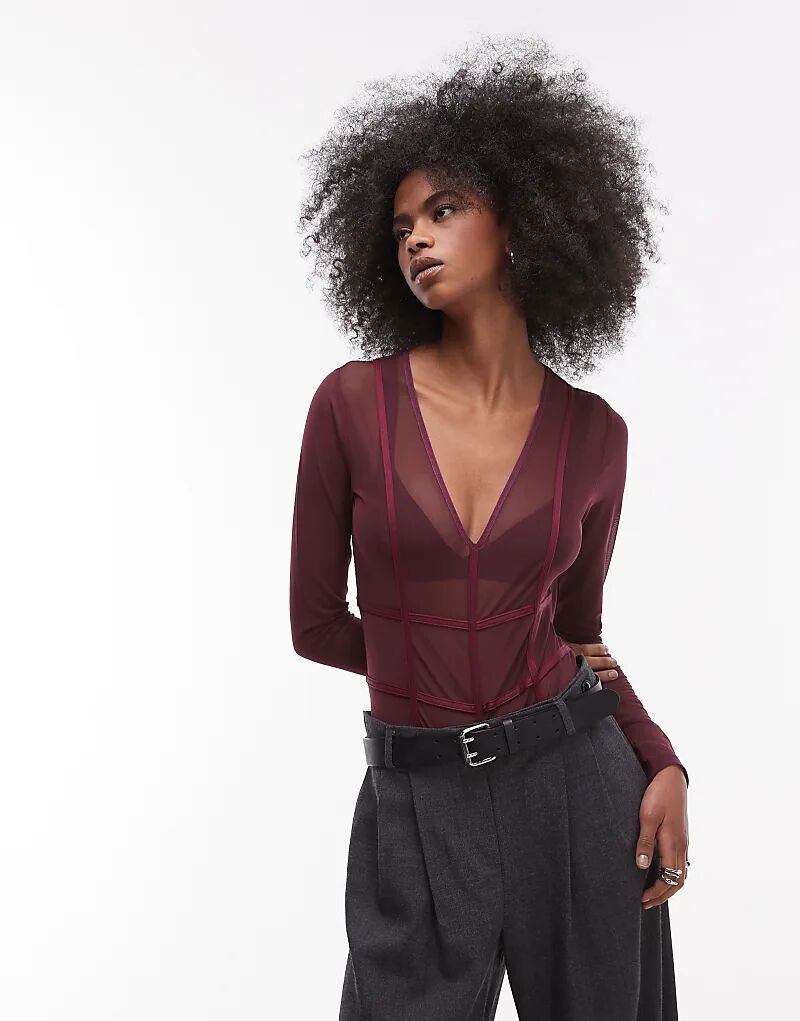 

Боди с корсетными деталями в бордовом цвете ASOS DESIGN