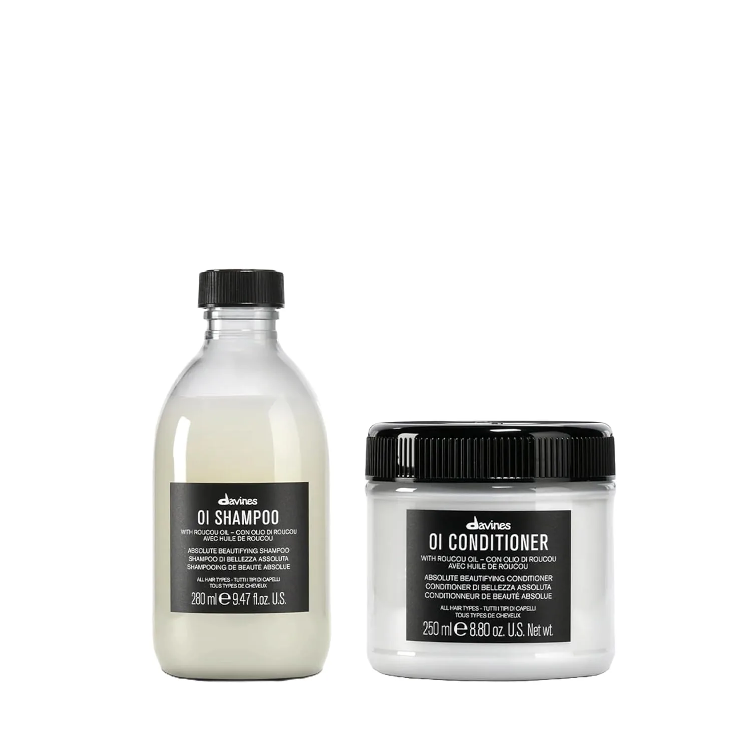 Шампунь Davines OI | Питательный шампунь для всех типов волос | Блеск, объем и шелковистая гладкость волос каждый день Набор из 2 штук