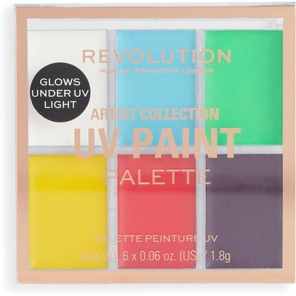 

London Artist Collection UV Face Paint Palette 6 ярких оттенков, активируемая водой формула Makeup Revolution