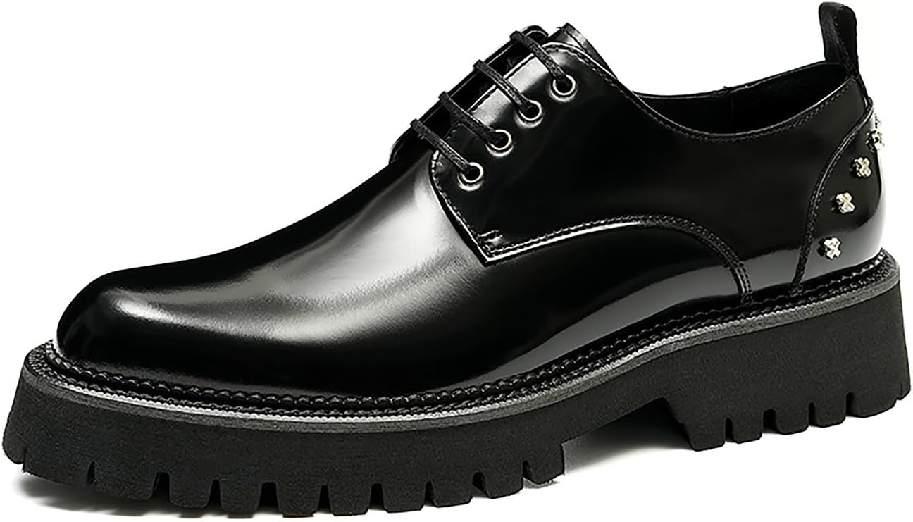 

Оксфорды Santimon для мужчин, классические туфли из лакированной кожи с заклепками, толстой подошвой, дерби, модные туфли для делового повседневного стиля, для смокинга, свадьбы или выпускного бала, черный